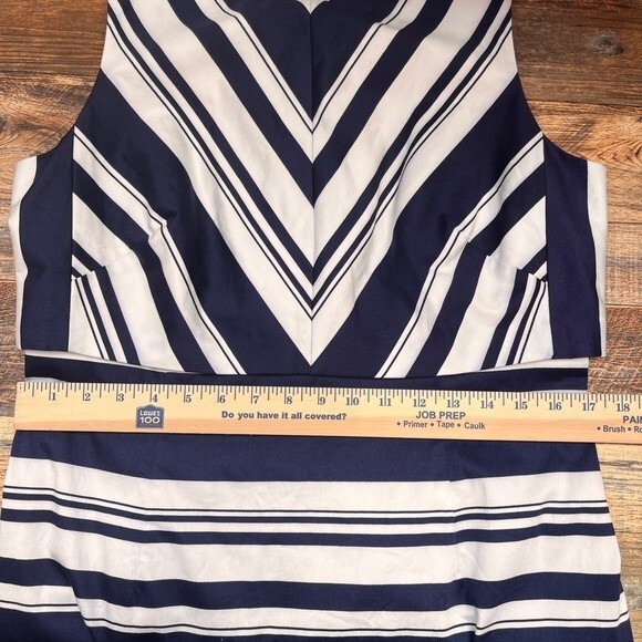 Rubinstein "Laurena" Navy & White Chevron Striped Shift Dress 12 - Picture 8 of 10